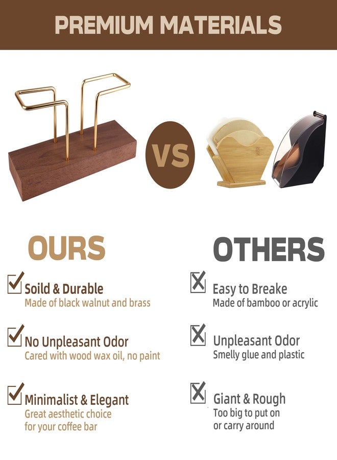 PUNNIO Coffee Filter Holder Storage, Black Walnut & Brass Rack Coffee Filter Container for Coffee Bar/Home/Office, Compatible with #1/#2/#4/V60 Coffee Filter (Walnut (L)) - Image 4